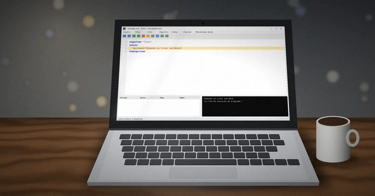 Laptop running VisuAlg through Wine on Linux